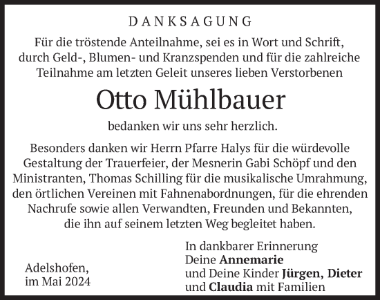 Todesanzeige von Otto Mühlbauer von merkurtz