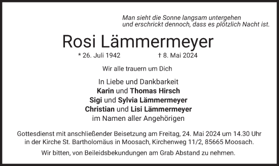 Todesanzeige von Rosi Lämmermeyer von merkurtz