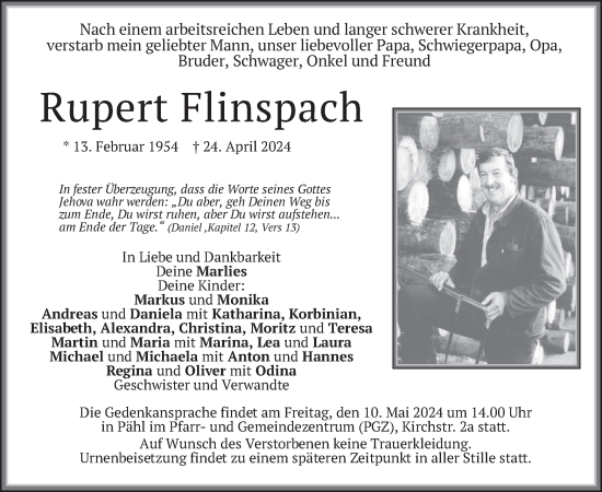 Todesanzeige von Rupert Flinspach von merkurtz