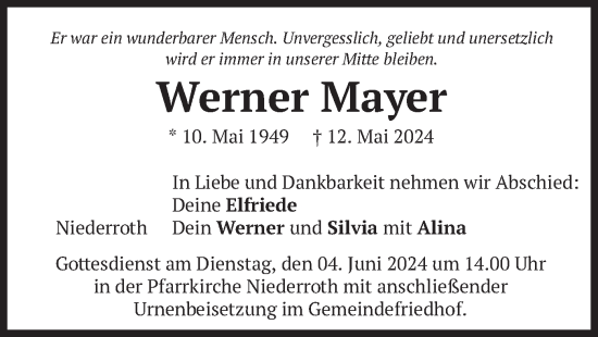 Todesanzeige von Werner Mayer von merkurtz