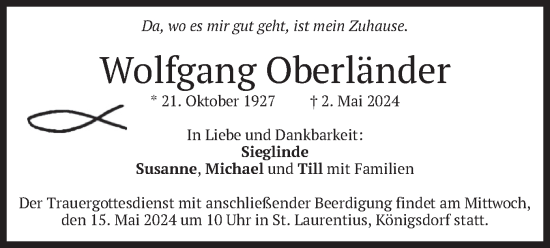 Todesanzeige von Wolfgang Oberländer von merkurtz