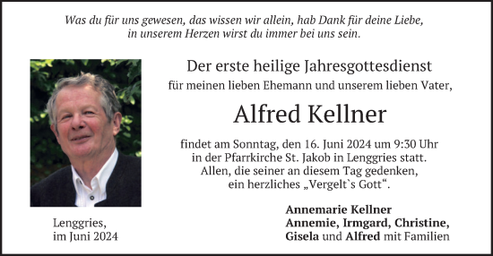 Todesanzeige von Alfred Kellner von merkurtz