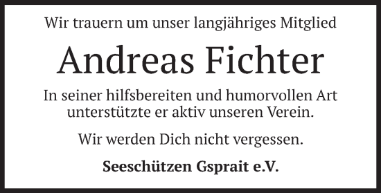 Todesanzeige von Andreas Fichter von merkurtz