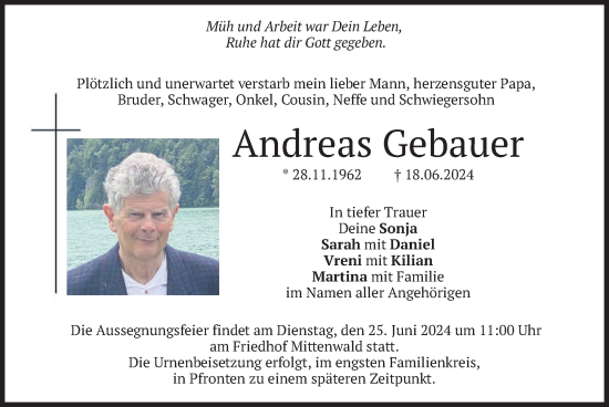 Todesanzeige von Andreas Gebauer von merkurtz