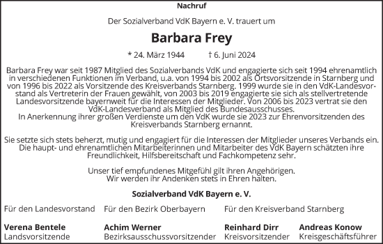 Todesanzeige von Barbara Frey von merkurtz