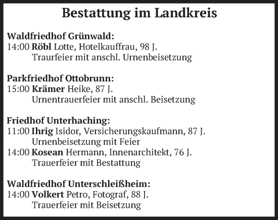 Todesanzeige von Bestattungen  von merkurtz