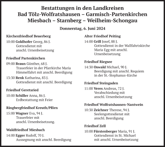 Todesanzeige von Bestattungen vom 06.06.2024 von merkurtz
