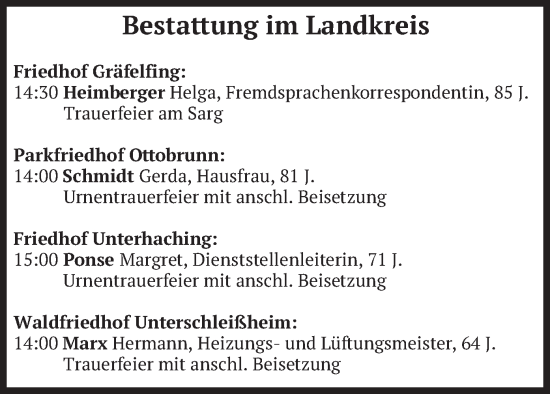 Todesanzeige von Bestattungen vom 07.06.2024 von merkurtz
