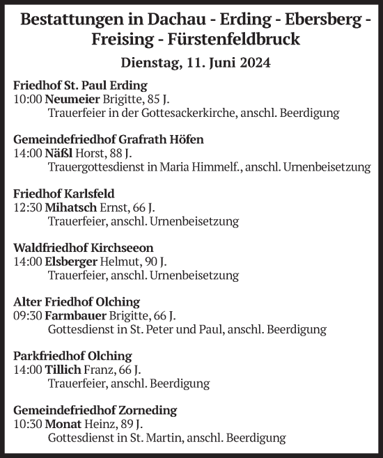 Todesanzeige von Bestattungen vom 11.06.2024 von merkurtz