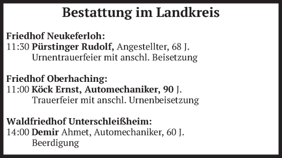 Todesanzeige von Bestattungen vom 12.06.2024 von merkurtz