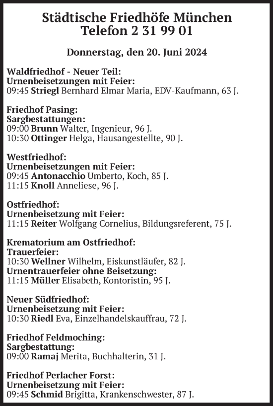 Todesanzeige von Bestattungen vom 20.06.2024 von merkurtz