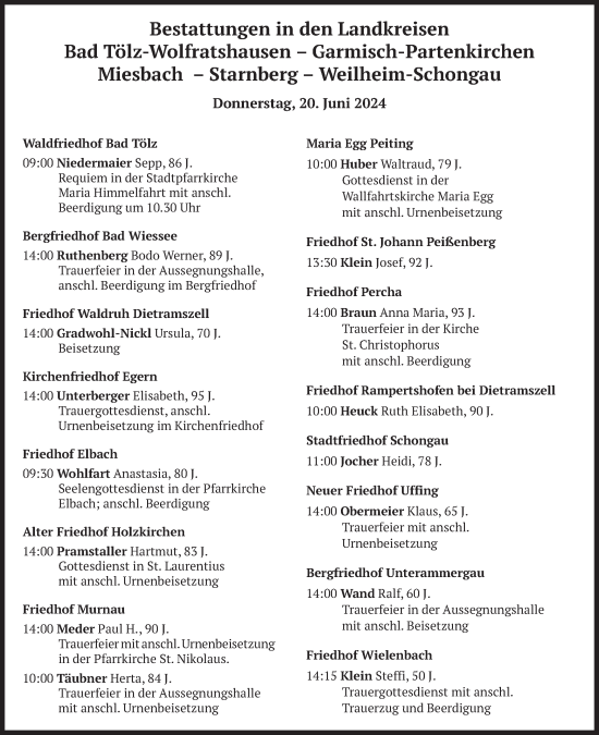 Todesanzeige von Bestattungen vom 20.06.2024 von merkurtz