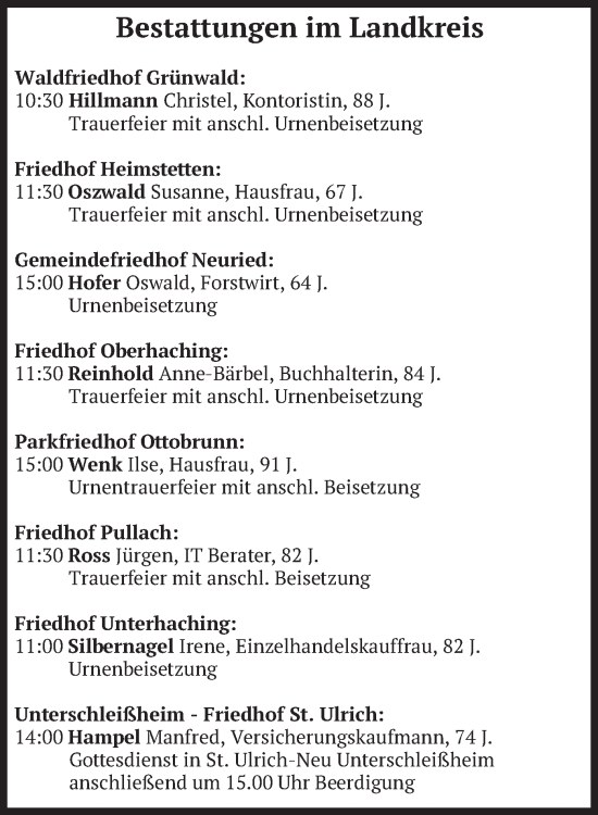 Todesanzeige von Bestattungen vom 20.06.2024 von merkurtz