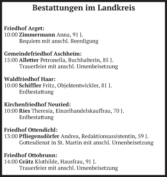 Todesanzeige von Bestattungen vom 21.06.2024 von merkurtz