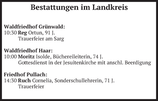 Todesanzeige von Bestattungen vom 24.06.2024 von merkurtz