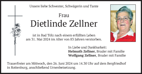 Todesanzeige von Dietlinde Zellner von merkurtz