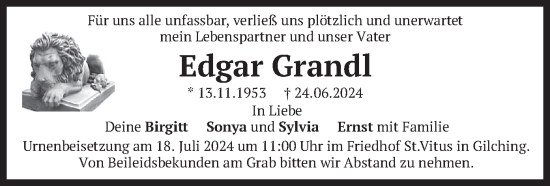 Todesanzeige von Edgar Grandl von merkurtz