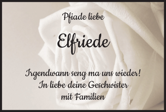 Todesanzeige von Elfriede  von merkurtz