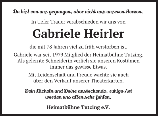 Todesanzeige von Gabriele Heirler von merkurtz