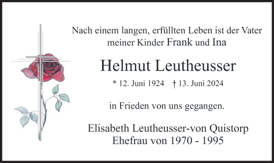 Todesanzeige von Helmut Leutheusser von merkurtz
