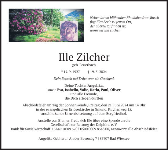 Todesanzeige von Ille Zilcher von merkurtz