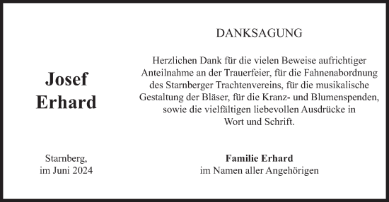 Todesanzeige von Josef Erhard von merkurtz