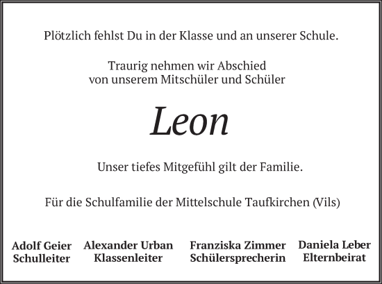 Todesanzeige von Leon  von merkurtz