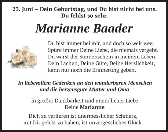 Todesanzeige von Marianne Baader von merkurtz