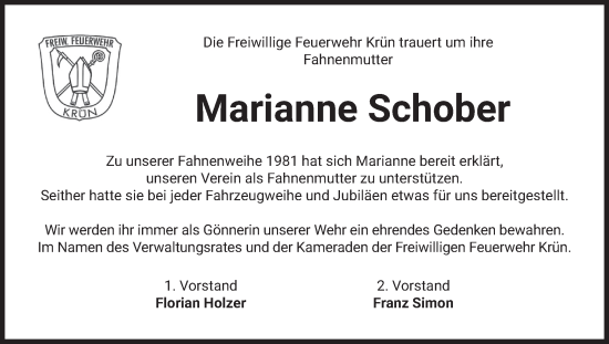 Todesanzeige von Marianne Schober von merkurtz