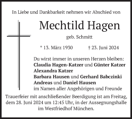 Todesanzeige von Mechtild Hagen von merkurtz