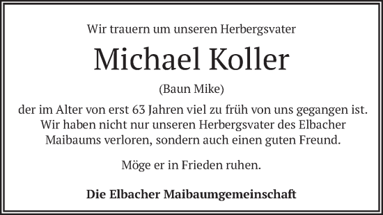 Todesanzeige von Michael Koller von merkurtz