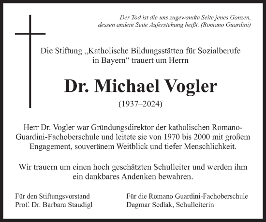 Todesanzeige von Michael Vogler von merkurtz