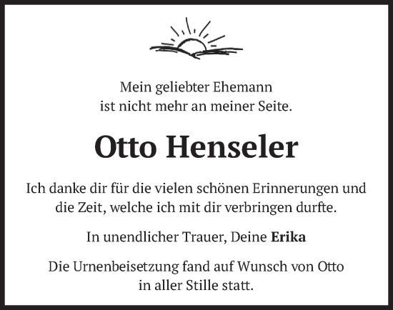 Todesanzeige von Otto Henseler von merkurtz