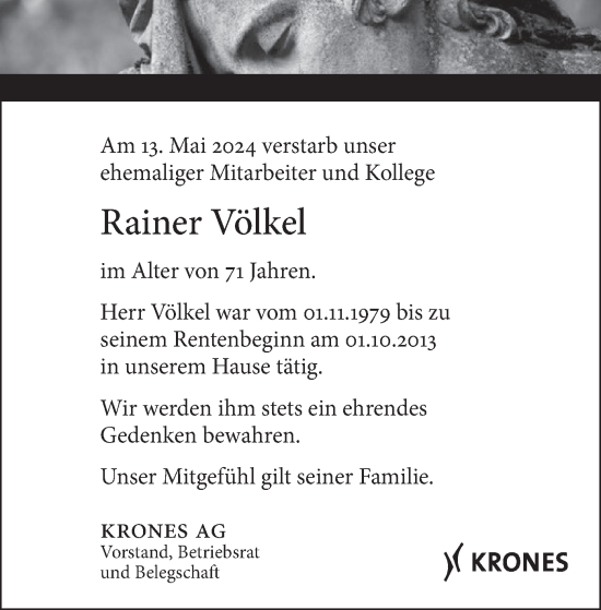 Todesanzeige von Rainer Völkel von merkurtz