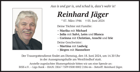 Todesanzeige von Reinhard Jäger von merkurtz