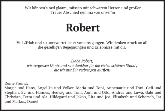 Todesanzeige von Robert  von merkurtz