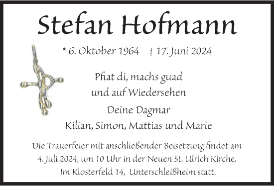 Todesanzeige von Stefan Hofmann von merkurtz