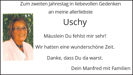 Todesanzeige von Uschy  von merkurtz
