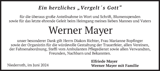 Todesanzeige von Werner Mayer von merkurtz