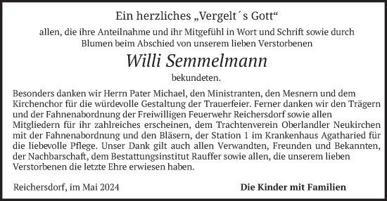 Todesanzeige von Willi Semmelmann von merkurtz