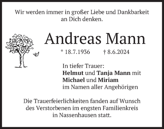Todesanzeige von Andreas Mann von merkurtz