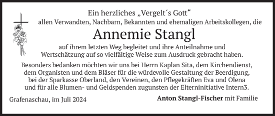 Todesanzeige von Annemie Stangl von merkurtz