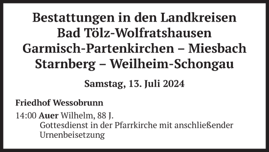 Todesanzeige von Bestattungen vom 13.07.2024 von merkurtz