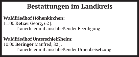 Todesanzeige von Bestattungen vom 27.07.2024 von merkurtz