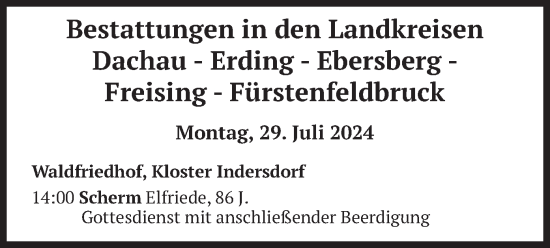 Todesanzeige von Bestattungen vom 29.07.2024 von merkurtz