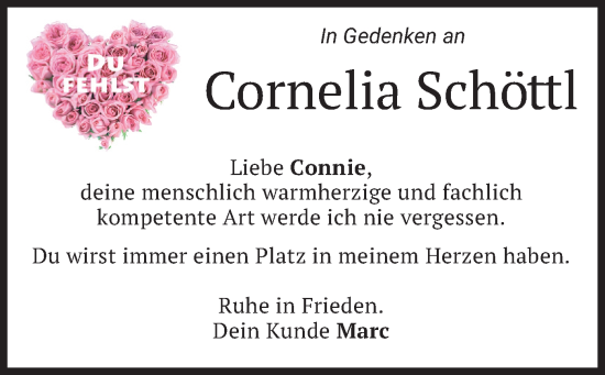 Todesanzeige von Cornelia Schöttl von merkurtz