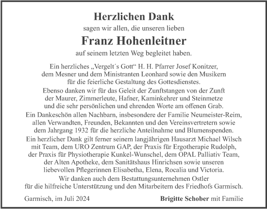 Todesanzeige von Franz Hohenleitner von merkurtz