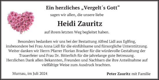 Todesanzeige von Heidi Zauritz von merkurtz