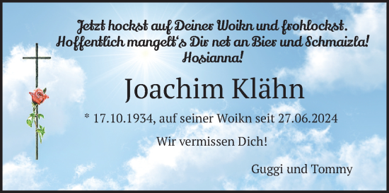 Todesanzeige von Joachim Klähn von merkurtz