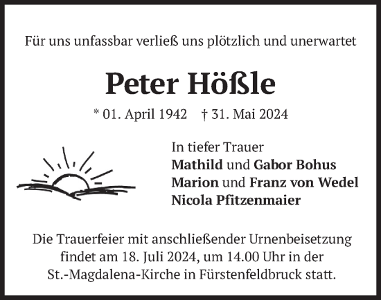 Todesanzeige von Peter Hößle von merkurtz